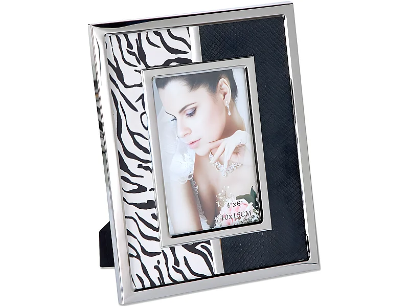 Portafoto 10*15 negro cebra metal plateado sintra