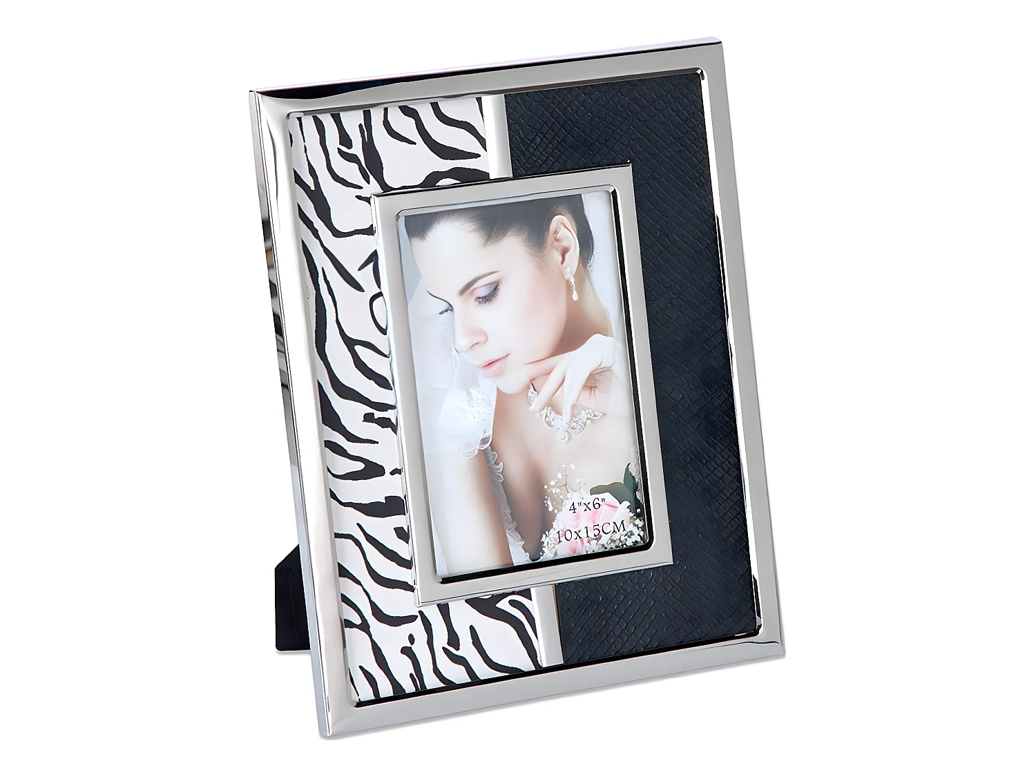 Portafoto 10*15 negro cebra metal plateado sintra