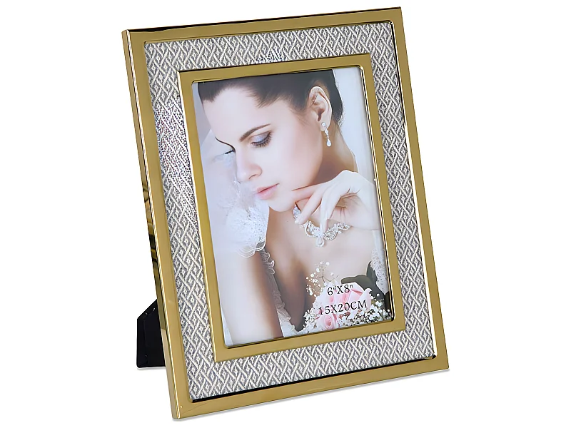Portafoto 15*20 tela rombos beige metal dorado sintra