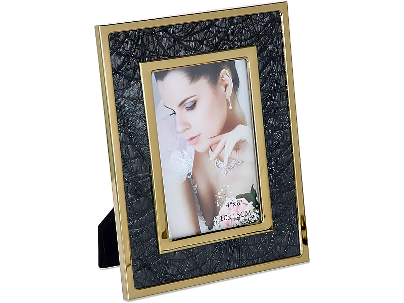 Portafoto 10*15 pu negro ondas metal dorado sintra