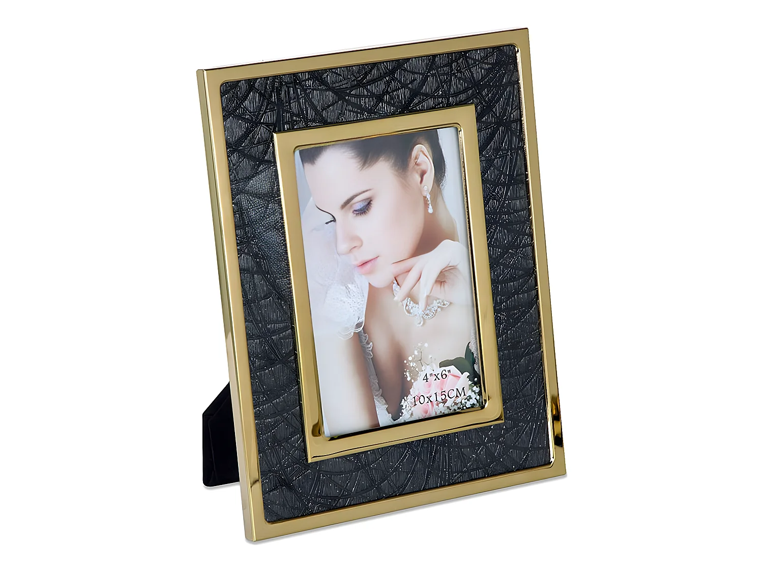 Portafoto 10*15 pu negro ondas metal dorado sintra