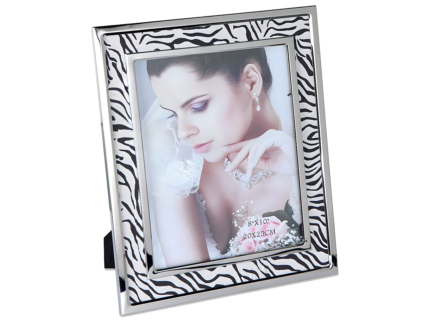 Portafoto 20*25 cebra blanco negro metal plateado sintra