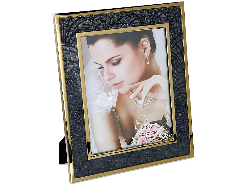 Portafoto 20*25 pu negro ondas metal dorado sintra