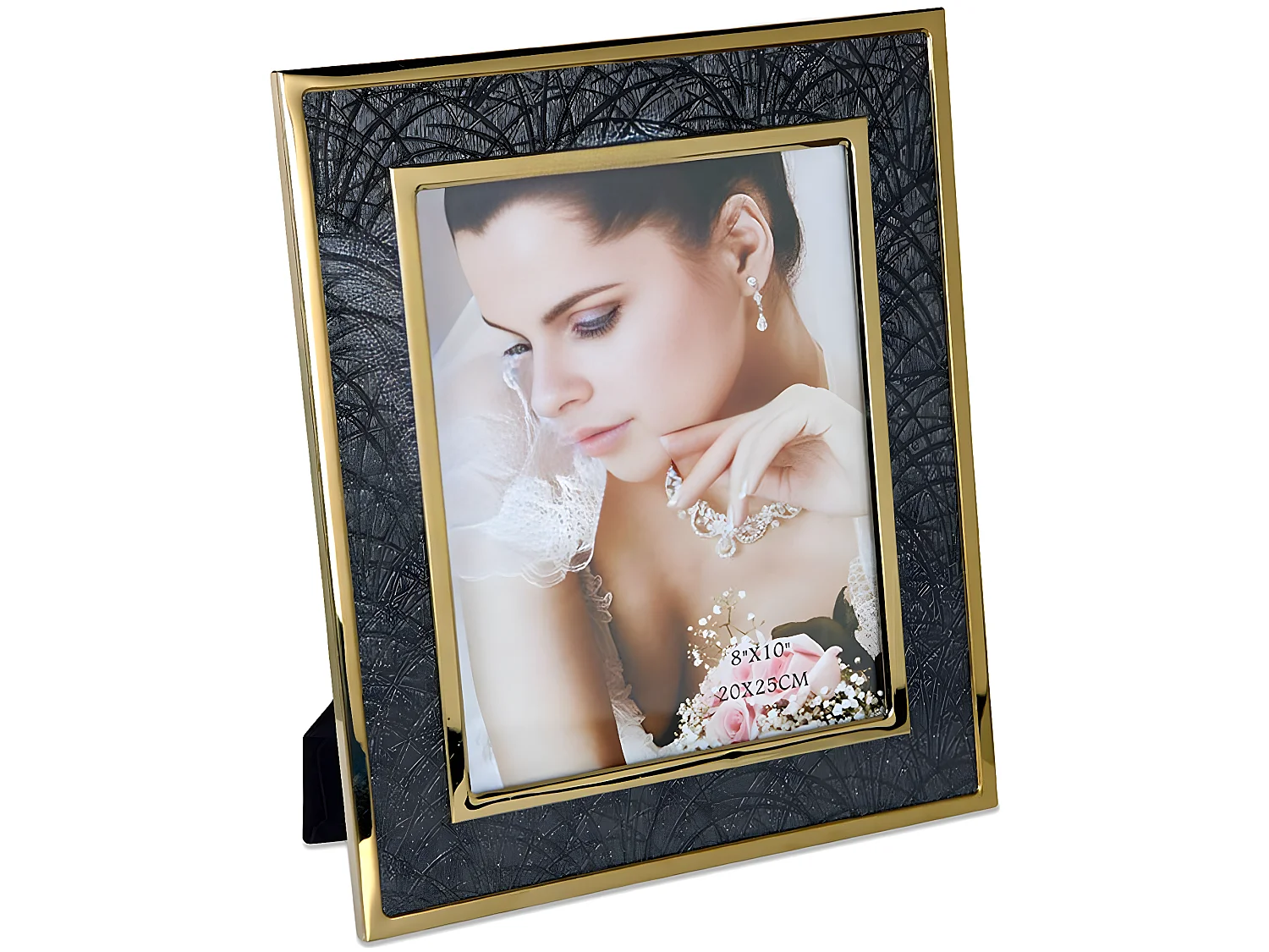 Portafoto 20*25 pu negro ondas metal dorado sintra