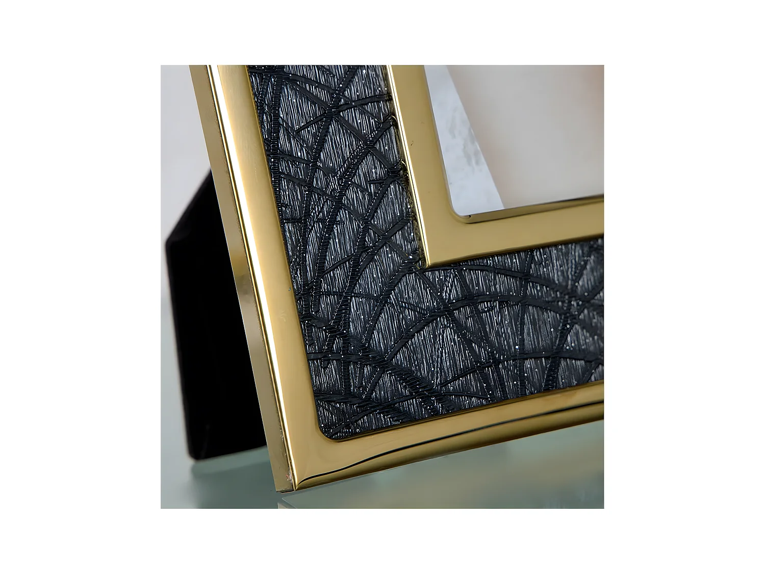 Portafoto 20*25 pu negro ondas metal dorado sintra