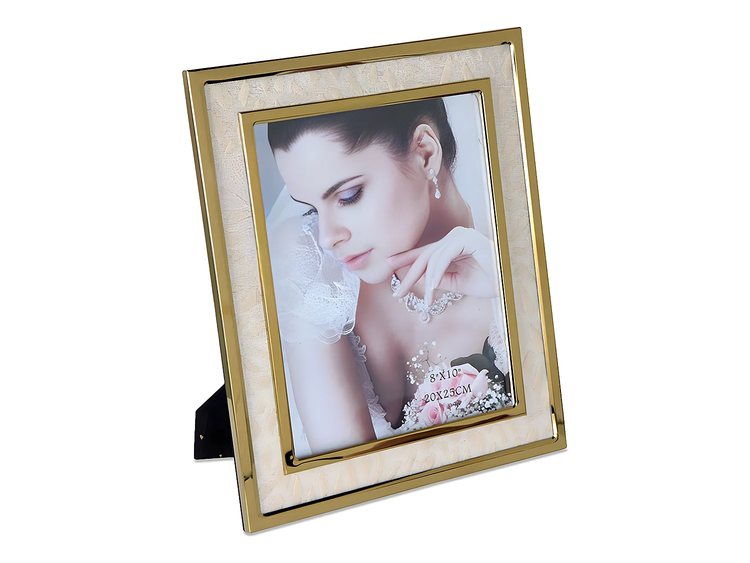 Portafoto 20*25 tela blanco metal dorado sintra