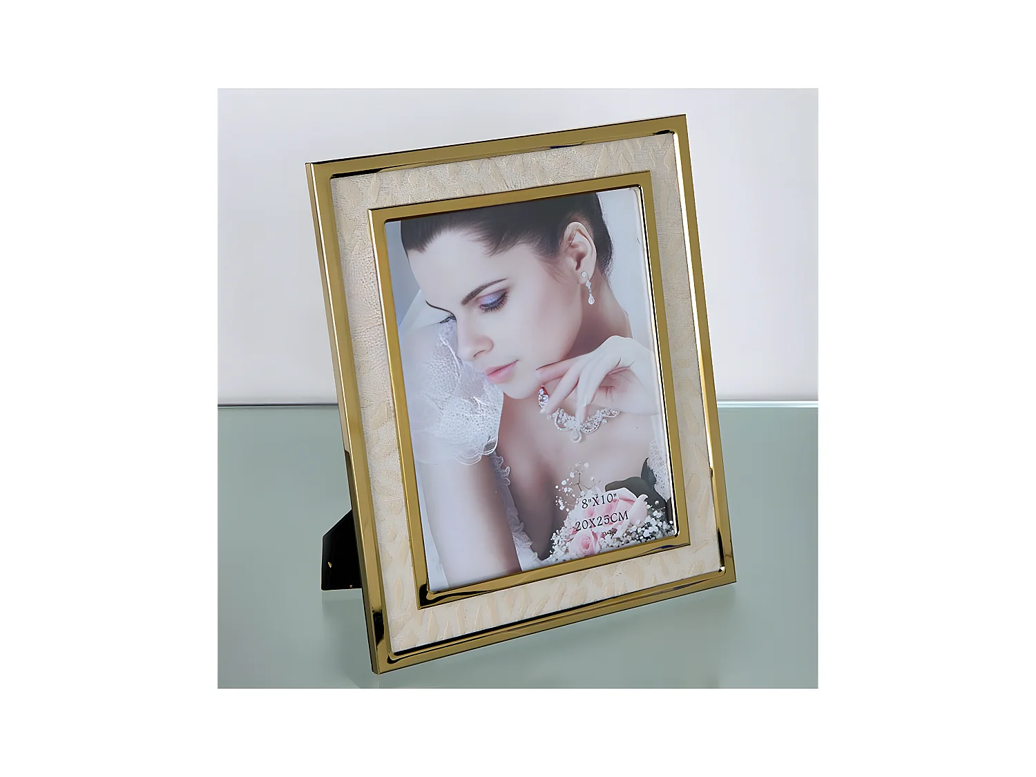 Portafoto 20*25 tela blanco metal dorado sintra