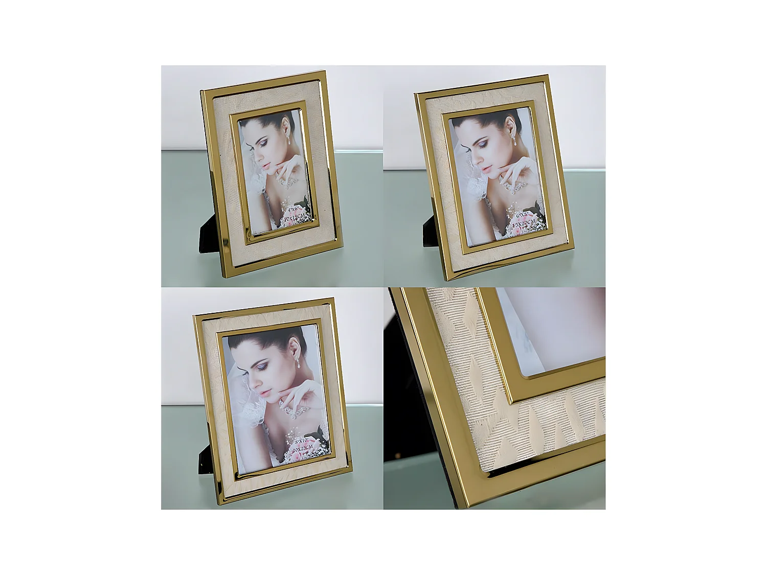 Portafoto 20*25 tela blanco metal dorado sintra