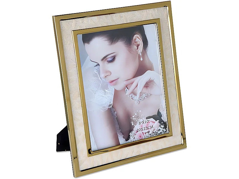 Portafoto 20*25 tela blanco metal dorado sintra
