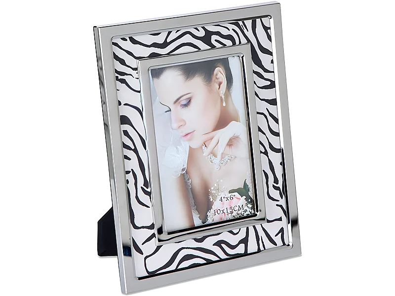 Portafoto 10*15 cebra blanco y negro metal plateado sintra