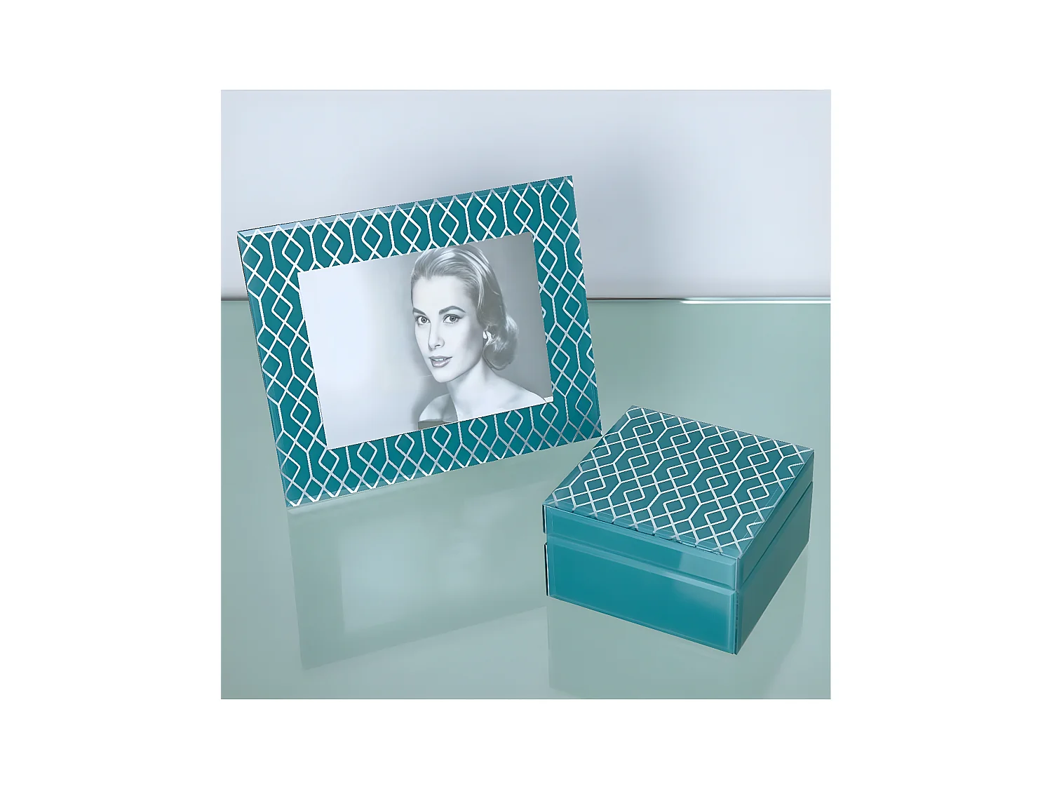 Portafoto 10*15 decoracion rombos plateado azul dalmacia