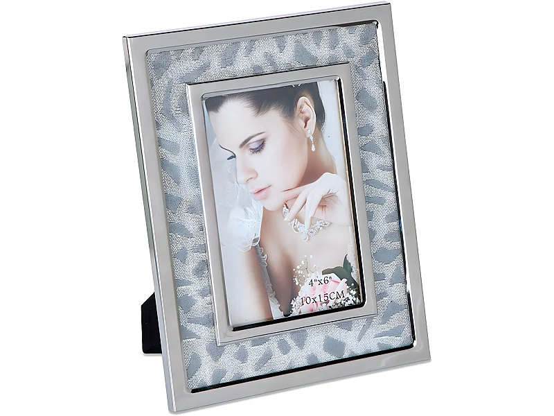 Portafoto 10*15 tela gris metal plateado sintra