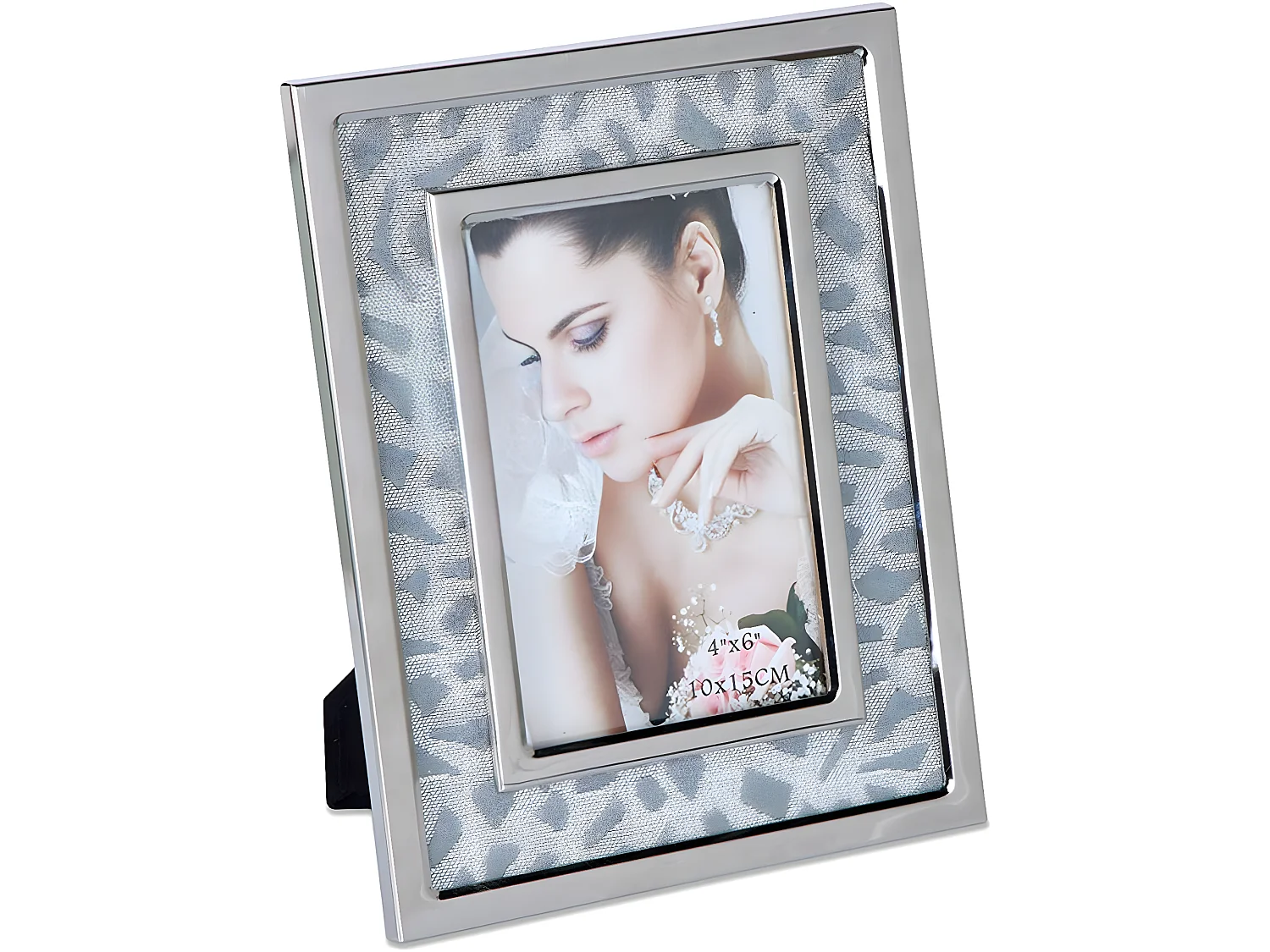 Portafoto 10*15 tela gris metal plateado sintra