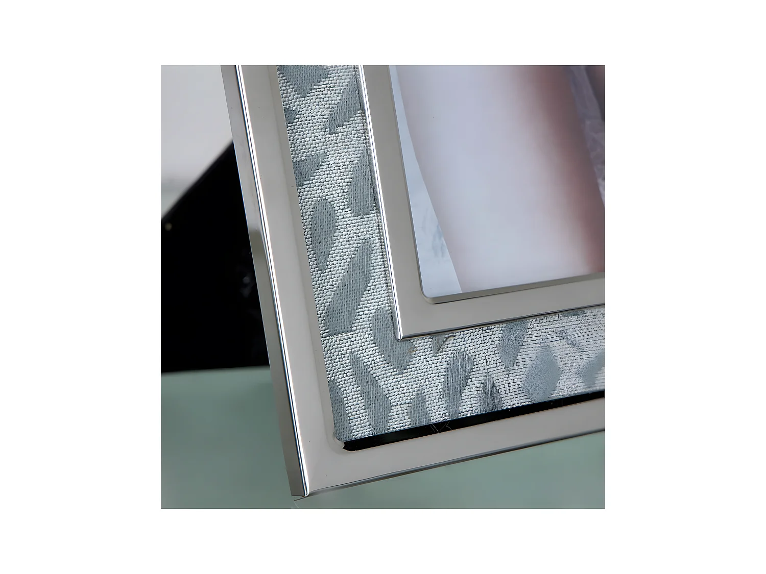 Portafoto 10*15 tela gris metal plateado sintra