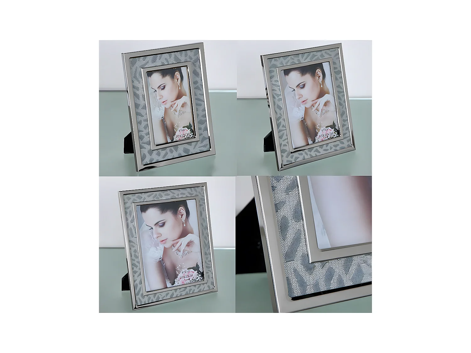 Portafoto 10*15 tela gris metal plateado sintra