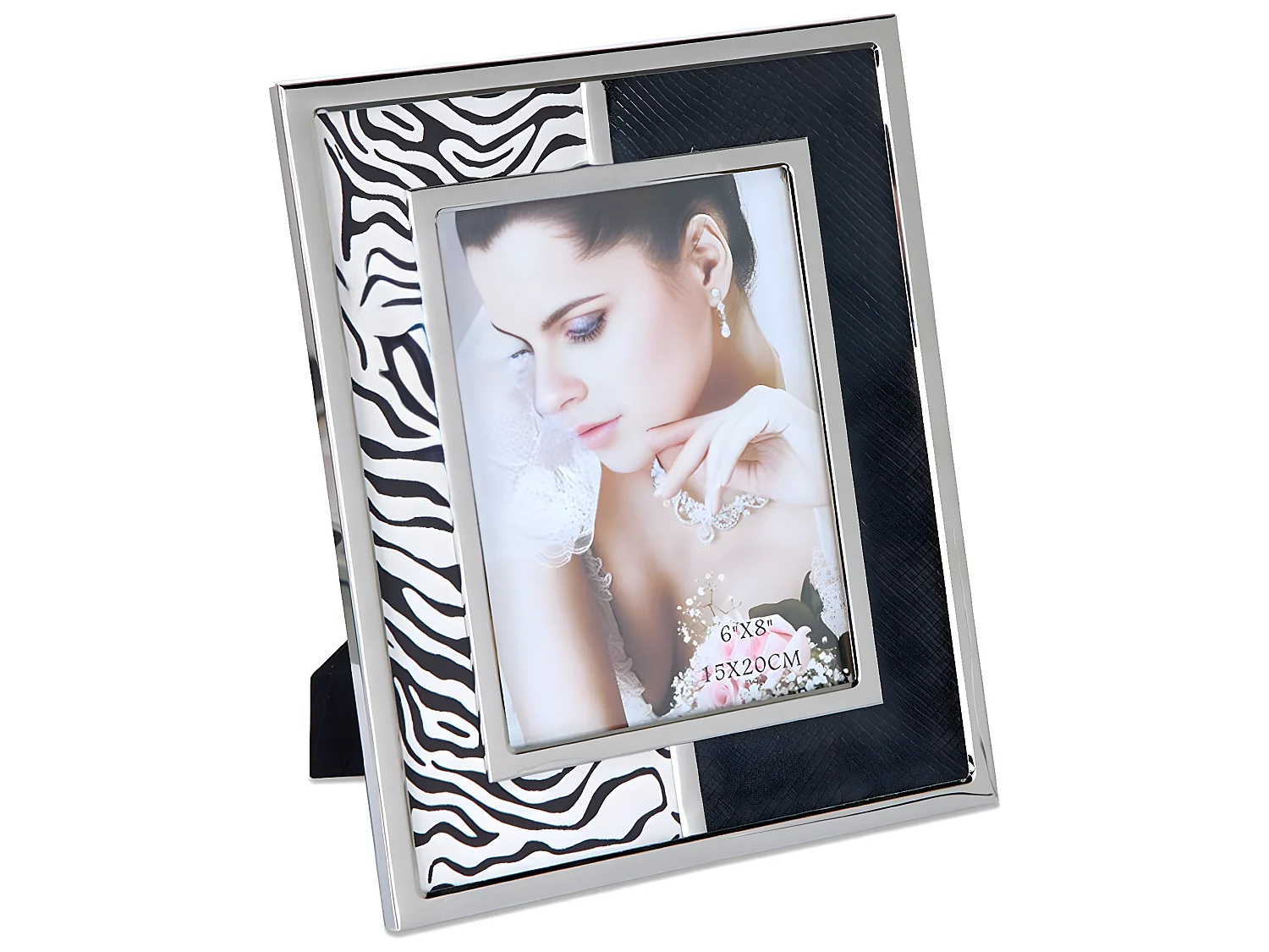Portafoto 15*20 negro y cebra metal plateado sintra