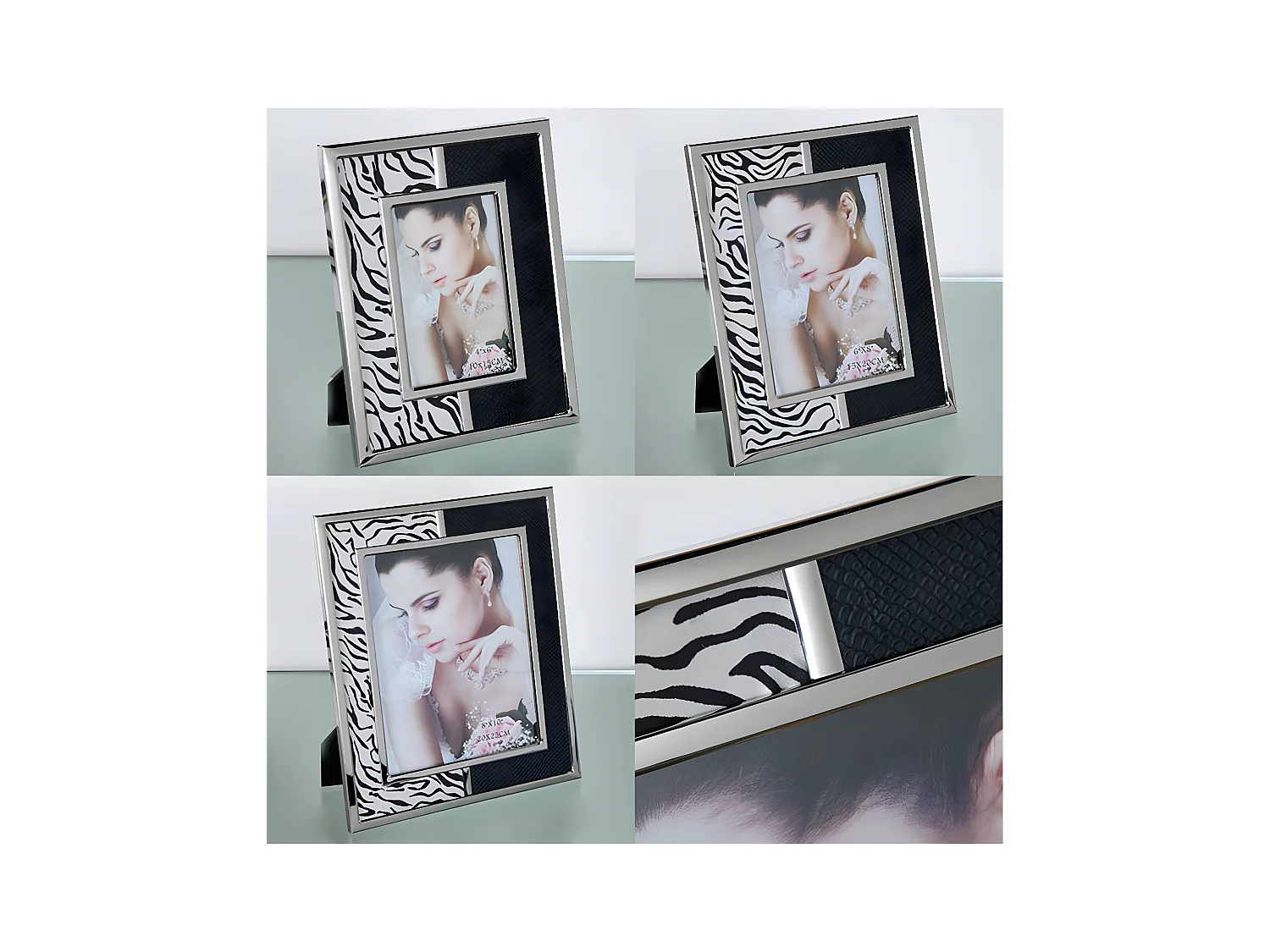 Portafoto 15*20 negro y cebra metal plateado sintra