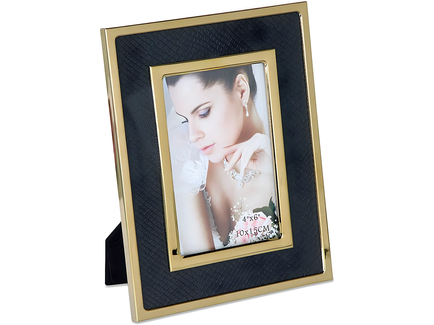 Portafoto 10*15 pu negro serpiente metal dorado sintra