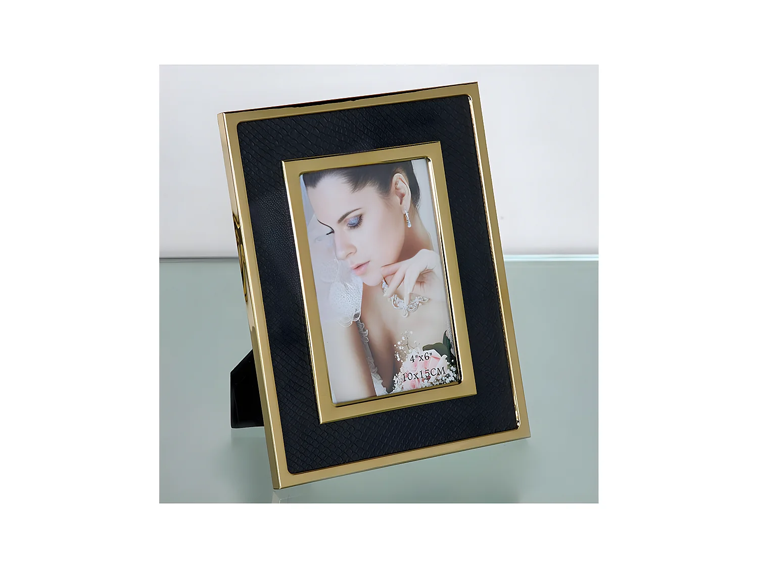 Portafoto 10*15 pu negro serpiente metal dorado sintra