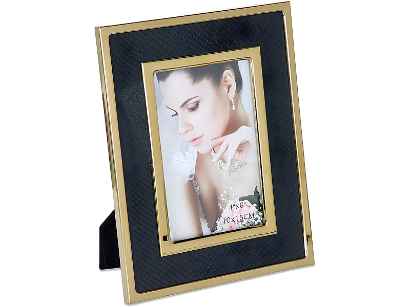 Portafoto 10*15 pu negro serpiente metal dorado sintra