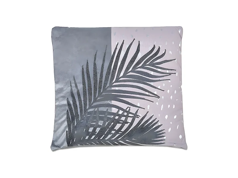 Cojin 45*45 gris hoja bordada con relleno 400 gr cerise