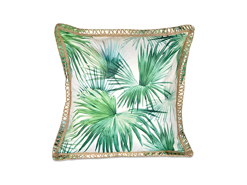 Cojin 45*45 ramas verdes tipo seda flecos yute con relleno 400 gr yute