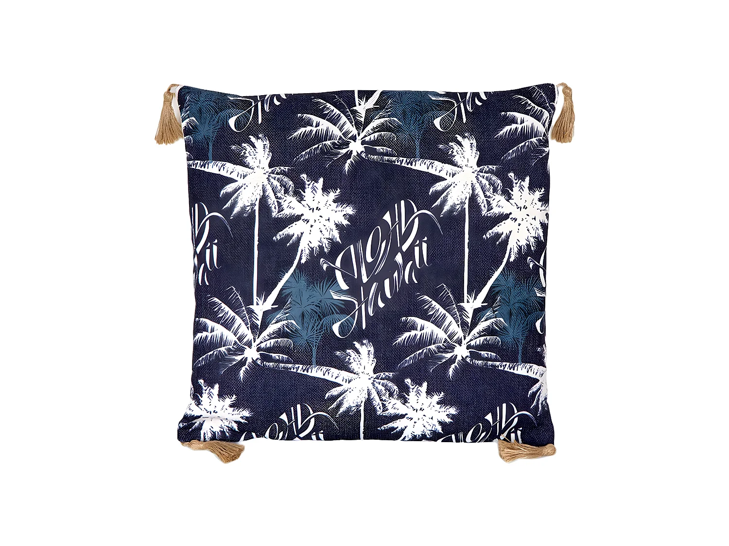 Cojín 45*45 fondo negro palmeras blancas tipo lino con relleno 400gr fred