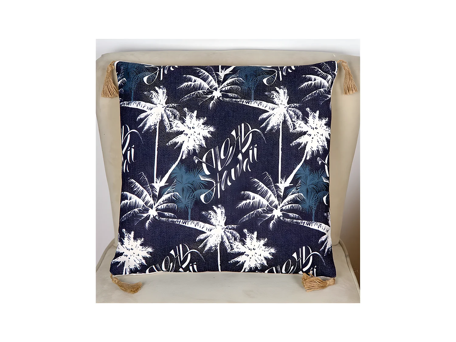 Cojín 45*45 fondo negro palmeras blancas tipo lino con relleno 400gr fred