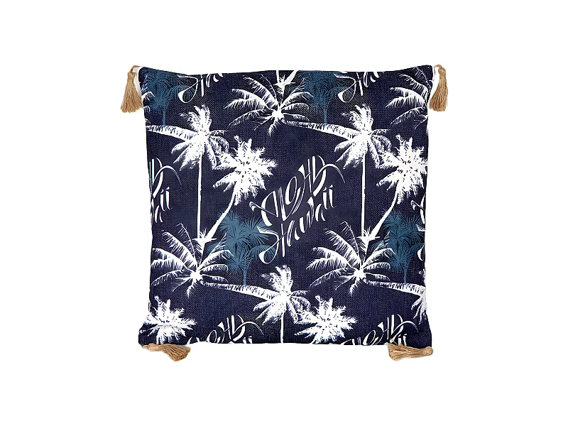 Cojín 45*45 fondo negro palmeras blancas tipo lino con relleno 400gr fred