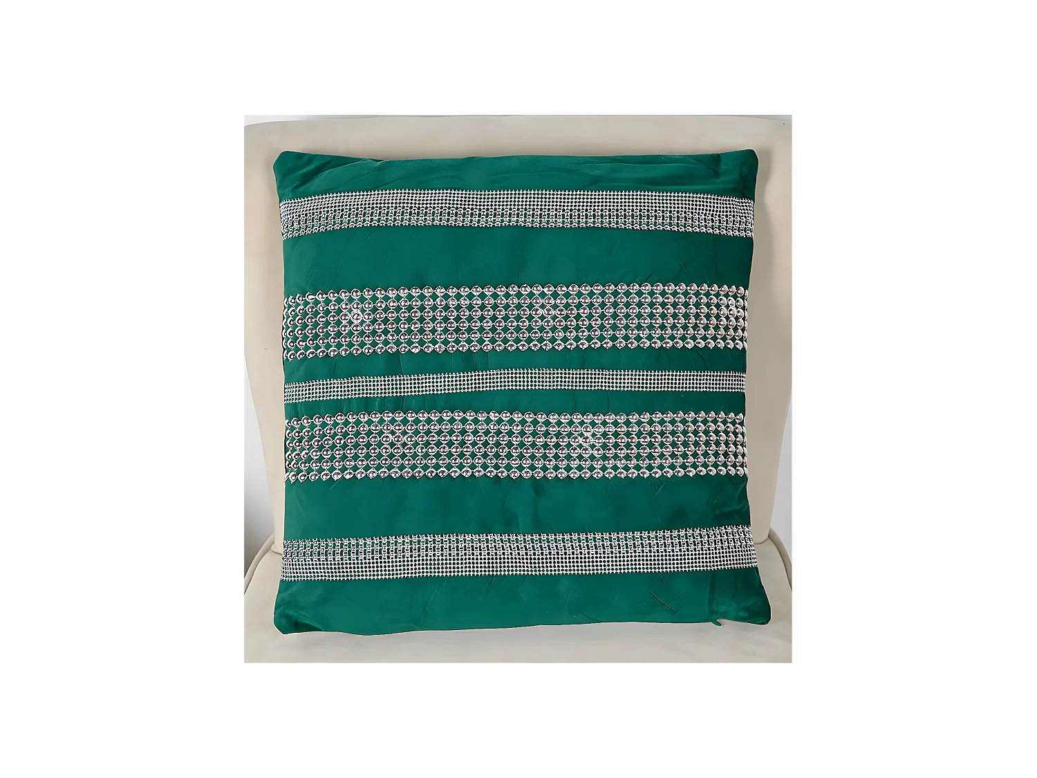 Cojin 45*45 verde greca bolitas con relleno 400 gr romance