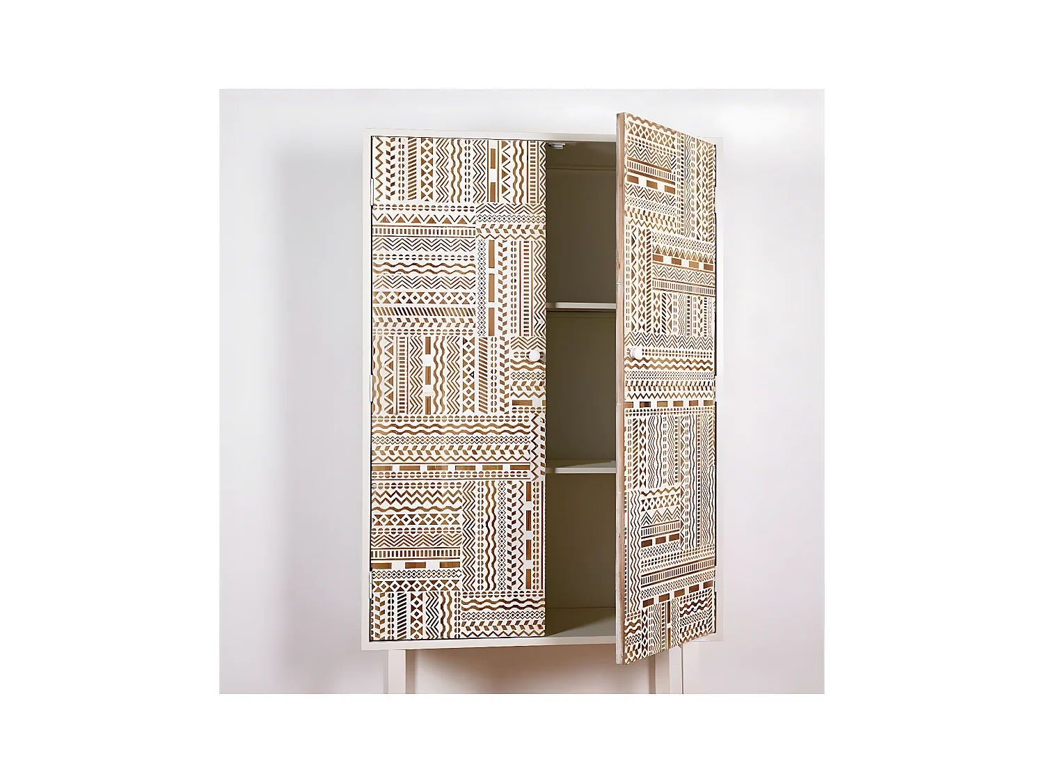 Mueble alto 85*175 madera y metal blanco tallado 2puertas y balda nterior kika