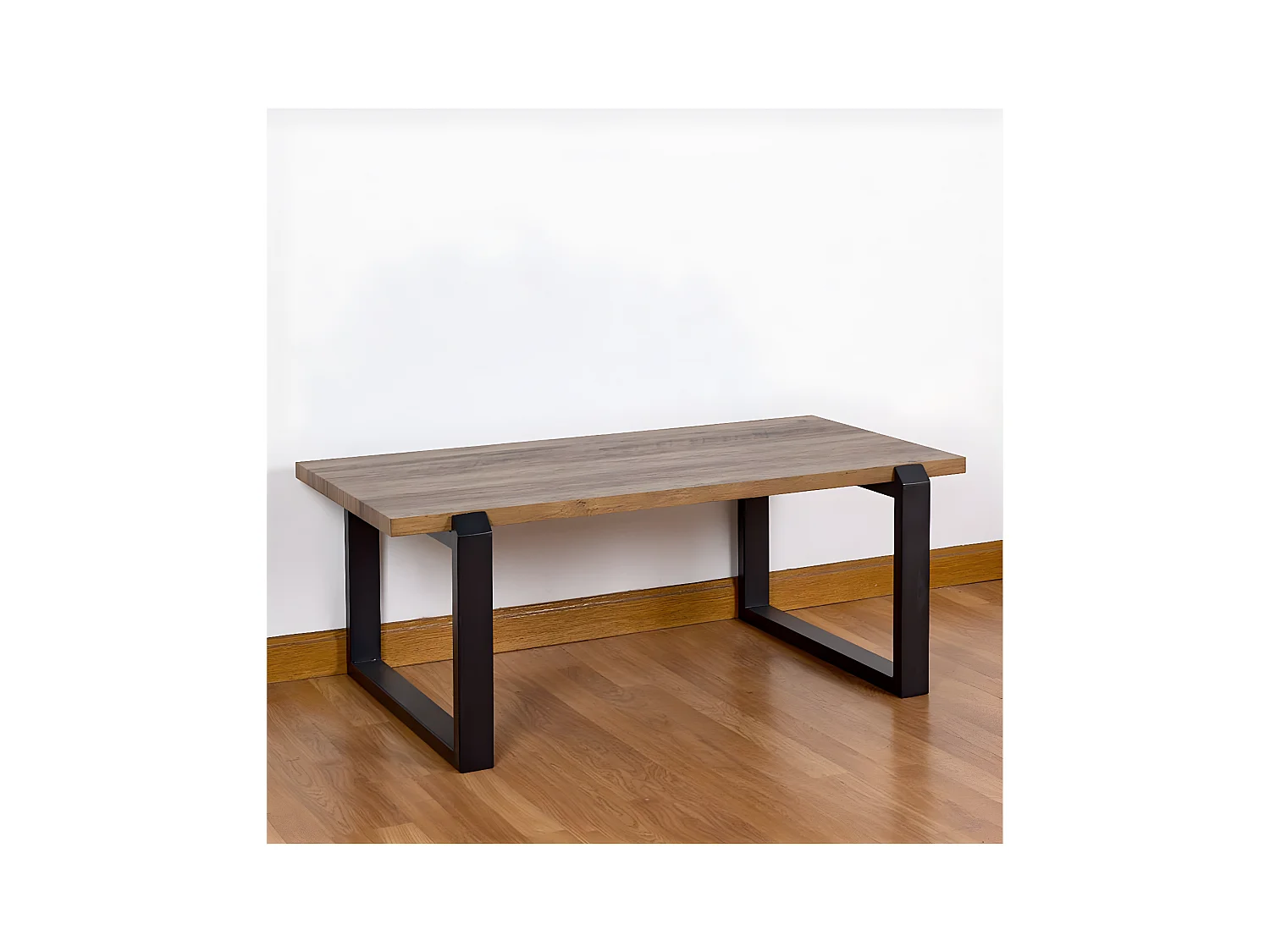 Mesa de centro 110cm pie cuadrado negro metal top madera rania