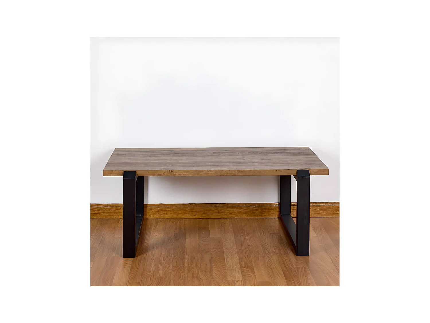 Mesa de centro 110cm pie cuadrado negro metal top madera rania