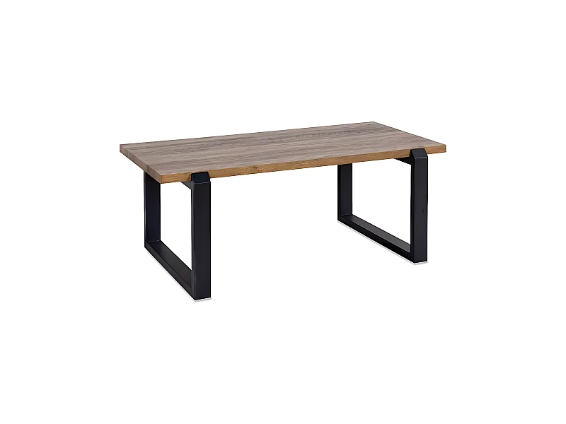 Mesa de centro 110cm pie cuadrado negro metal top madera rania