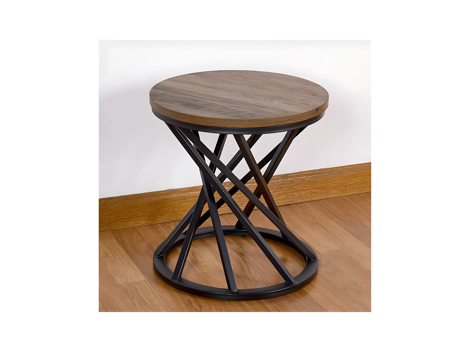 Mesa auxiliar 40*42 pie redondo retorcido negro top madera baco