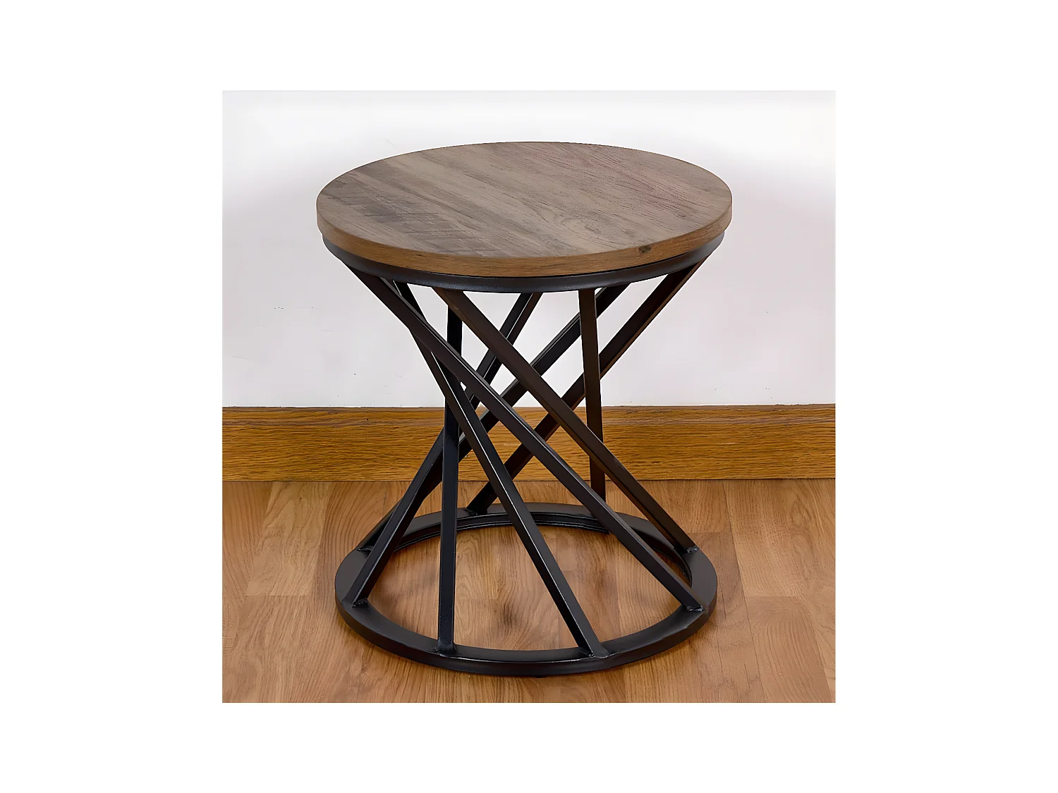 Mesa auxiliar 40*42 pie redondo retorcido negro top madera baco