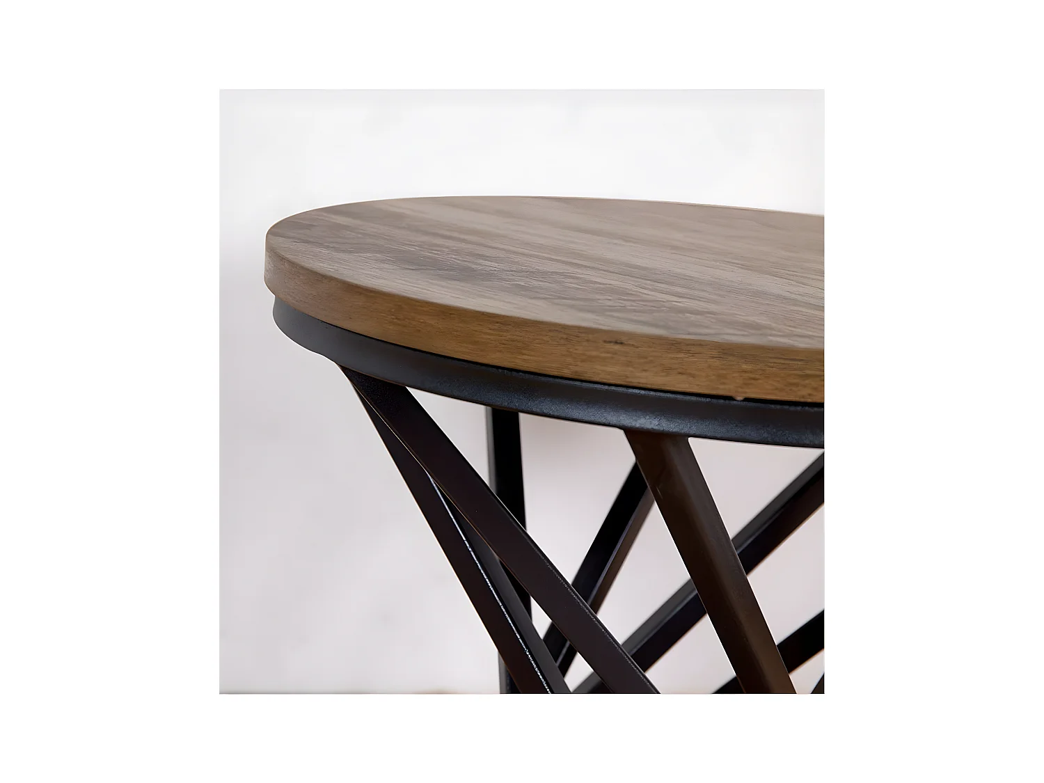 Mesa auxiliar 40*42 pie redondo retorcido negro top madera baco