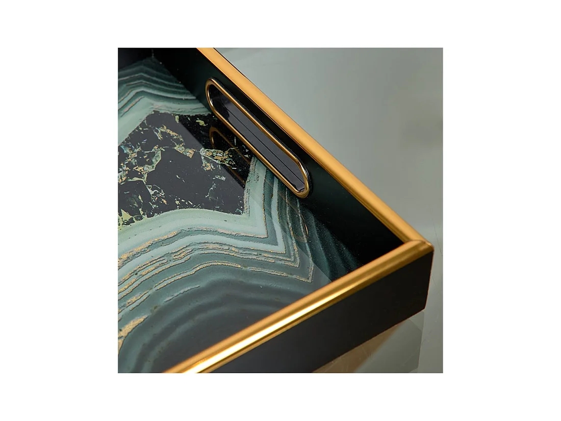 Juego de dos bandejas rectangulares con decorado mineral azul agata