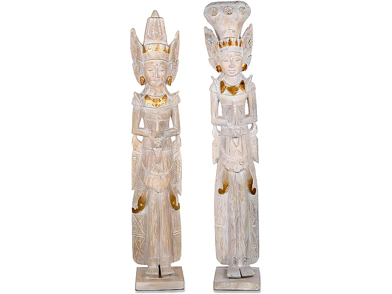 Pareja de figuras de dioses balineses en madera tallada bali