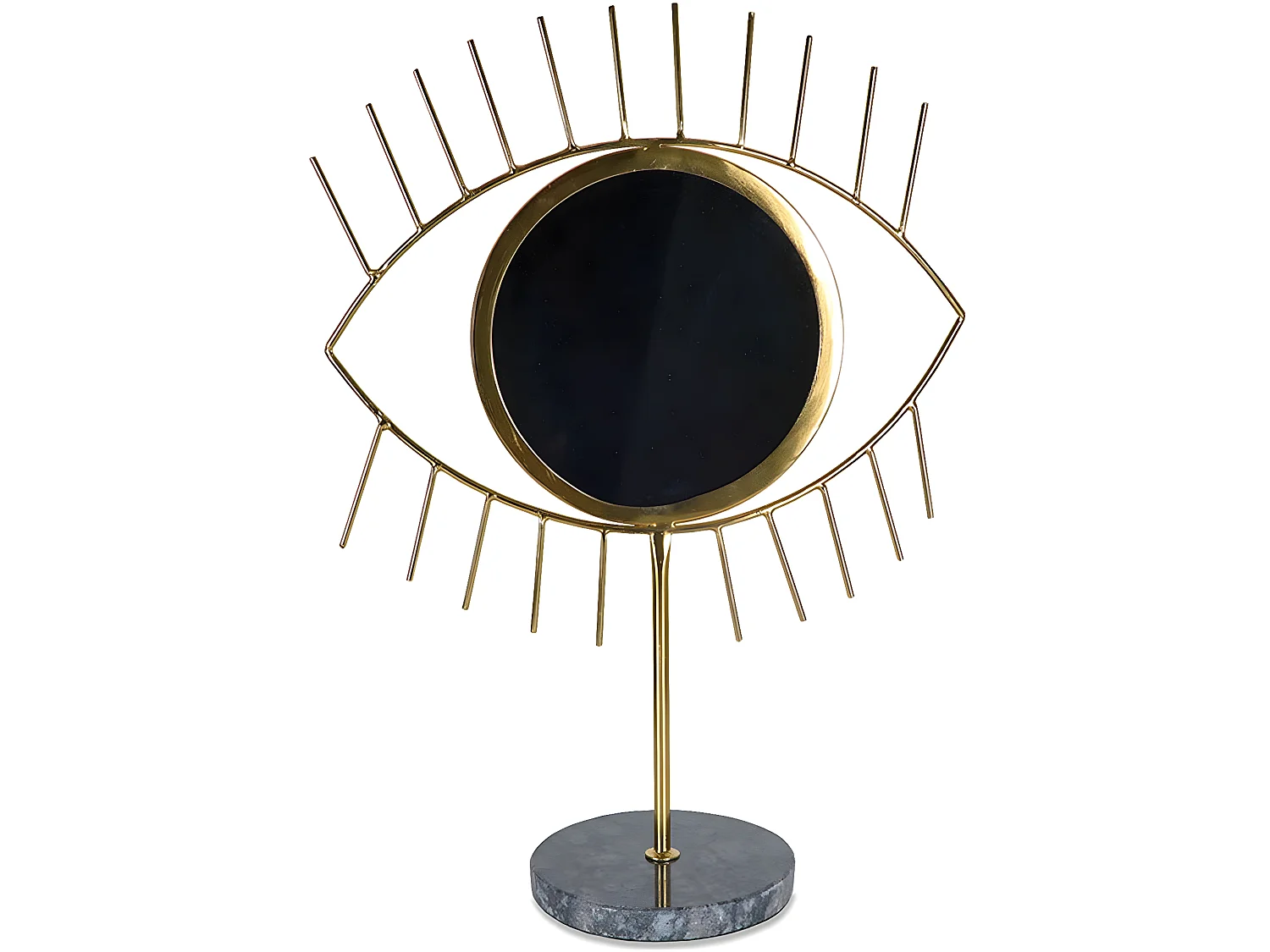 Ojo negro de metal dorado con base de marmol oraculo
