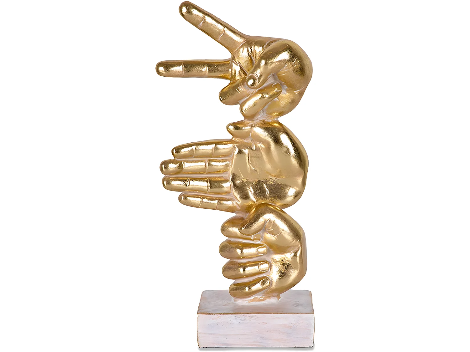 Figura manos jugando a piedra papel tijera de color dorado ontario