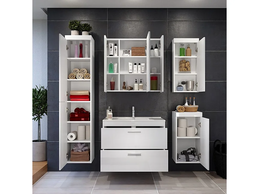 Colonne murale de salle de bain blanc brillant Divone 35cm