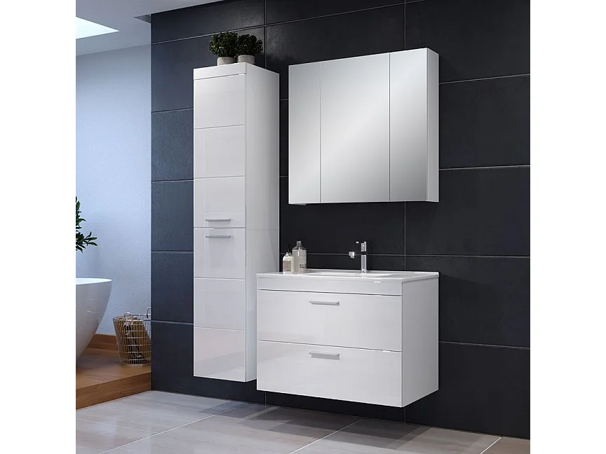 Colonne murale de salle de bain blanc brillant Divone 35cm