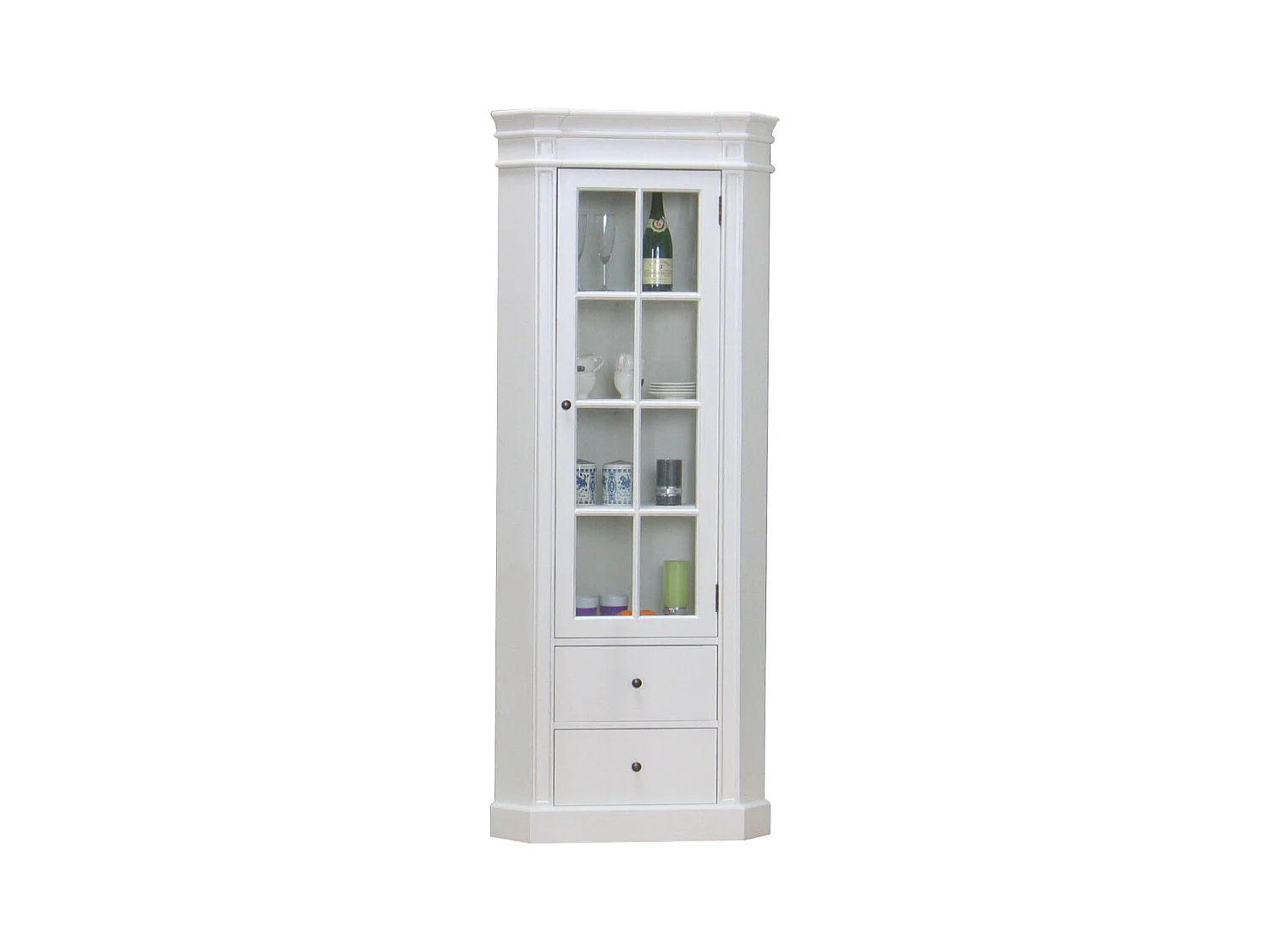 Amaretta Armoire d'angle vintage, blanc, vintage patiné, largeur 55 cm, hauteur 200 cm.