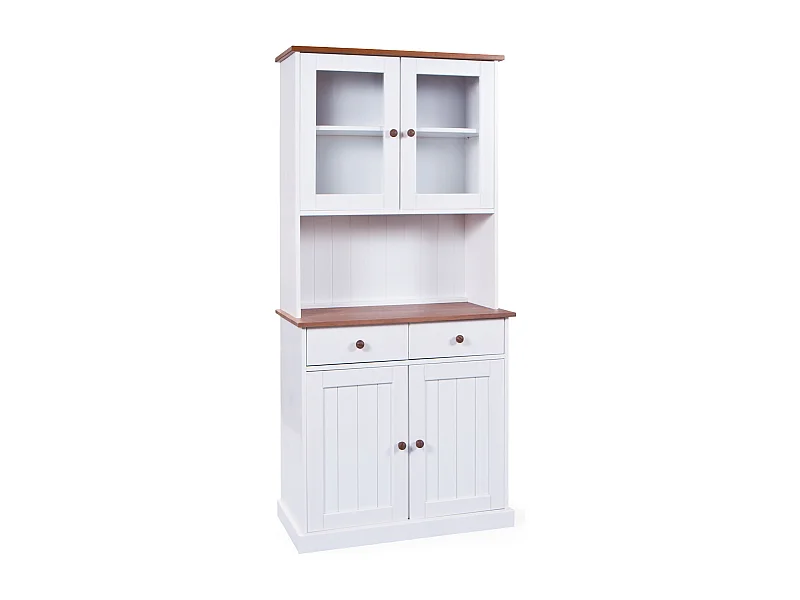 Wright dressoir 2 deuren, 2 glazen deuren, 2 lades wit, bruin.
