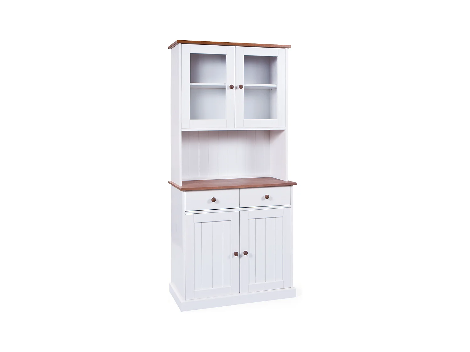 Wright dressoir 2 deuren, 2 glazen deuren, 2 lades wit, bruin.