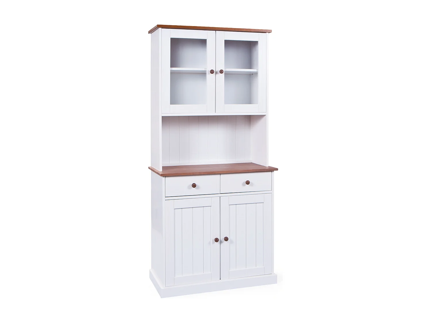 Wright dressoir 2 deuren, 2 glazen deuren, 2 lades wit, bruin.