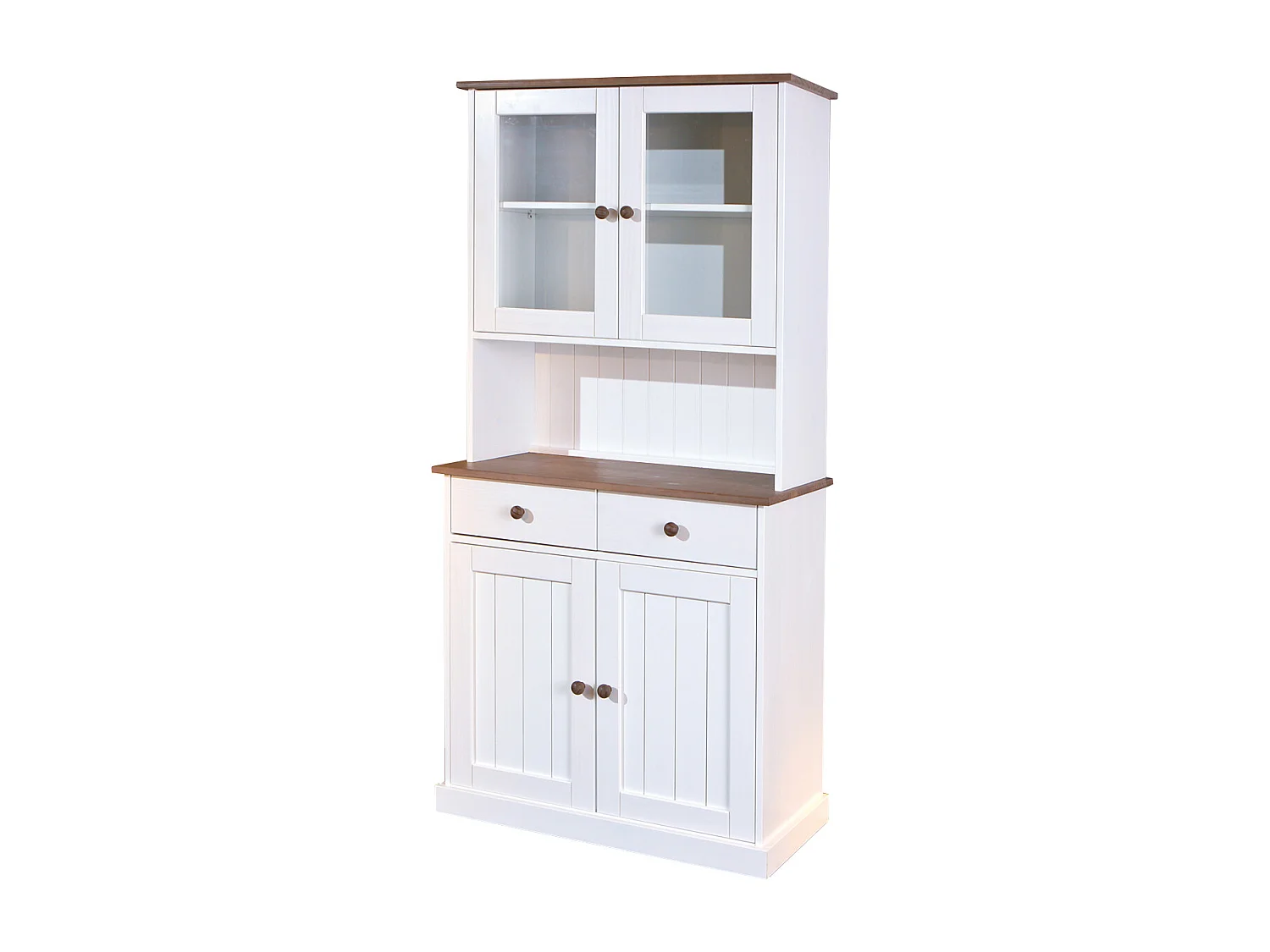 Wright dressoir 2 deuren, 2 glazen deuren, 2 lades wit, bruin.