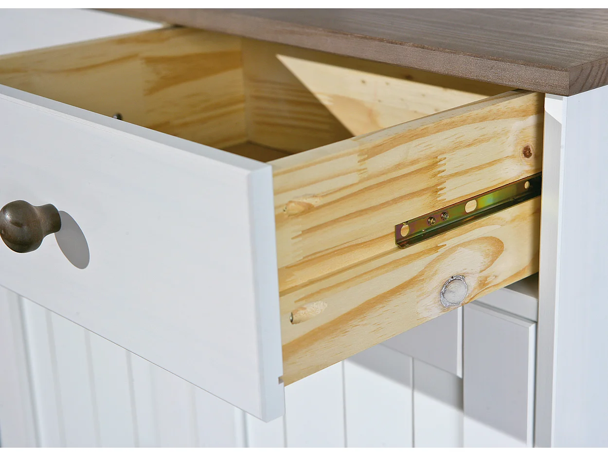 Wright dressoir 2 deuren, 2 glazen deuren, 2 lades wit, bruin.