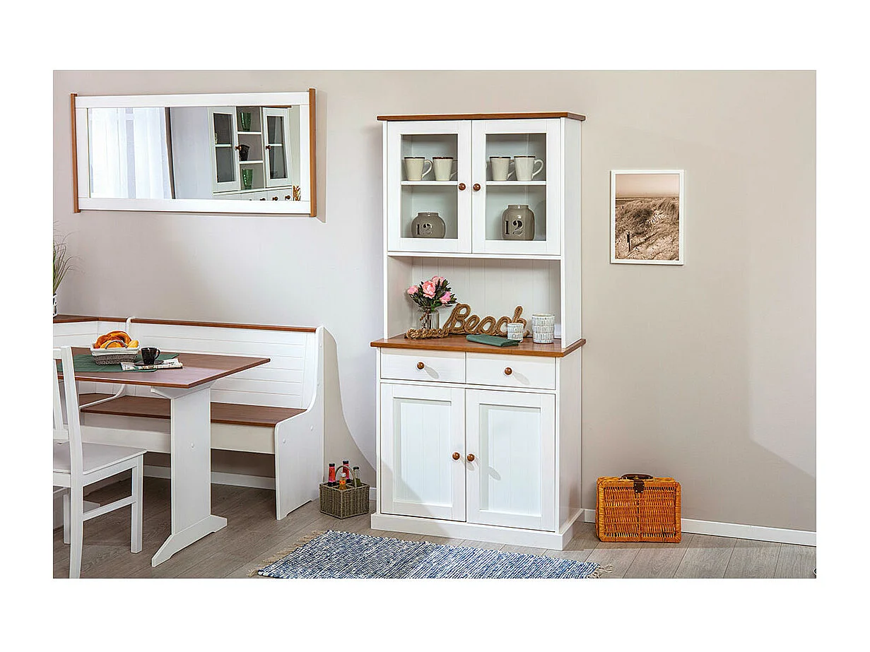 Wright dressoir 2 deuren, 2 glazen deuren, 2 lades wit, bruin.